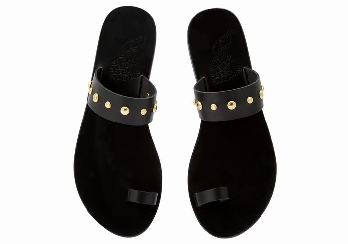 Ancient Greek Sandals Thalia Bee Women Toe-Post Sandals Black | PWK279JY