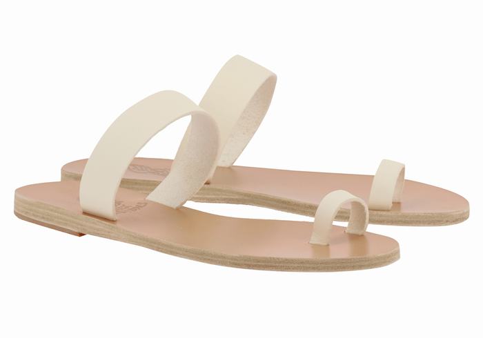 Ancient Greek Sandals Thalia Leather Women Toe-Post Sandals White | PEA8634KR