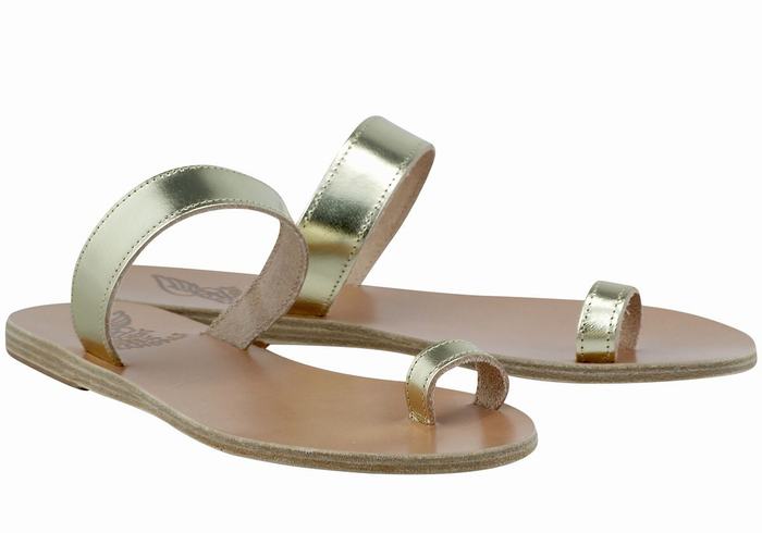 Ancient Greek Sandals Thalia Leather Women Toe-Post Sandals Gold White | ZWZ5276QN