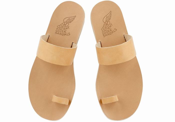 Ancient Greek Sandals Thalos Leather Men Toe-Post Sandals Beige | DPP4118HH