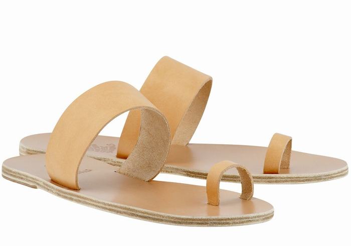 Ancient Greek Sandals Thalos Leather Men Toe-Post Sandals Beige | DPP4118HH