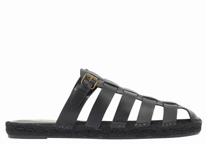 Ancient Greek Sandals Thasos 210 Men Fisherman Sandals Black | MGE6117WO