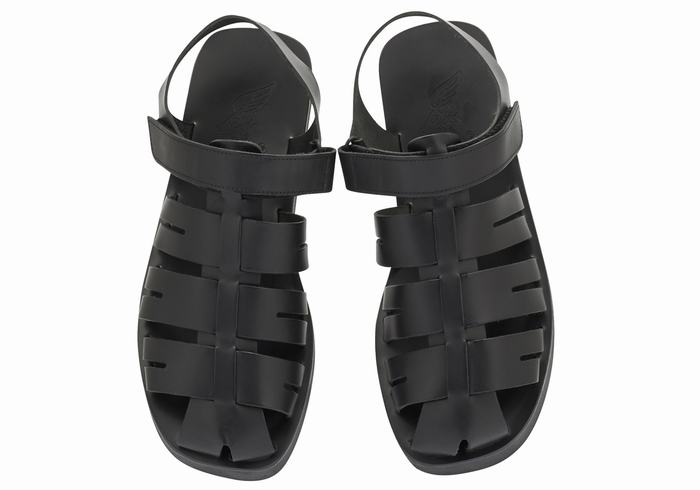 Ancient Greek Sandals Tilemachos Men Fisherman Sandals Black | TVM6547YM