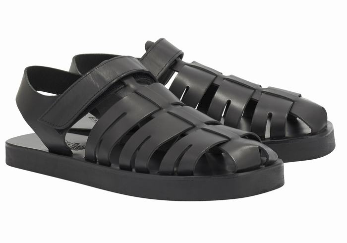 Ancient Greek Sandals Tilemachos Men Fisherman Sandals Black | TVM6547YM