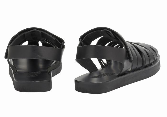 Ancient Greek Sandals Tilemachos Men Fisherman Sandals Black | TVM6547YM