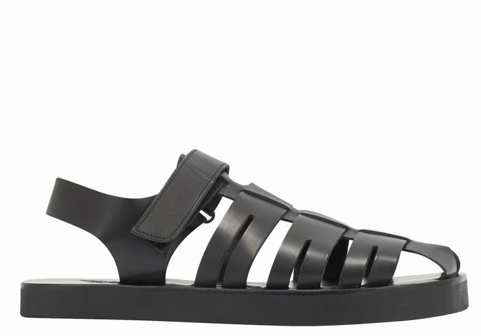 Ancient Greek Sandals Tilemachos Men Fisherman Sandals Black | TVM6547YM