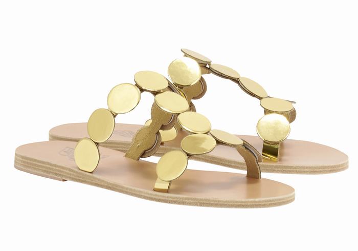 Ancient Greek Sandals Uranos Leather Women Slide Sandals Gold | GKV690RX