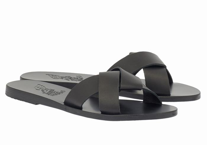 Ancient Greek Sandals Whitney Women Slide Sandals Black | IXE2011SF