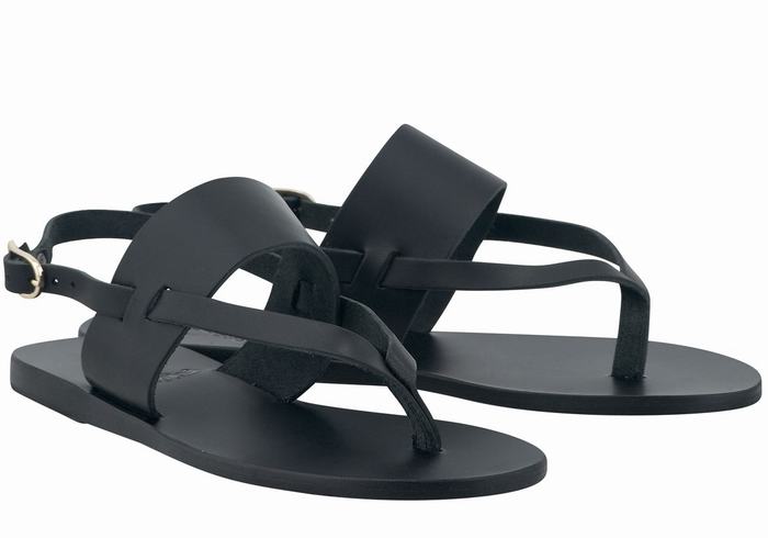 Ancient Greek Sandals Zoe Flip Flop Leather Women Back-Strap Sandals Black | KUJ4130JP